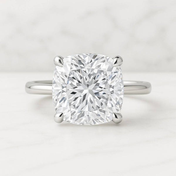 Cushion Cut Lab Grown Diamond Ring Solitaire Hidden Halo Engagement Ring Cathedral Setting Anniversary Ring