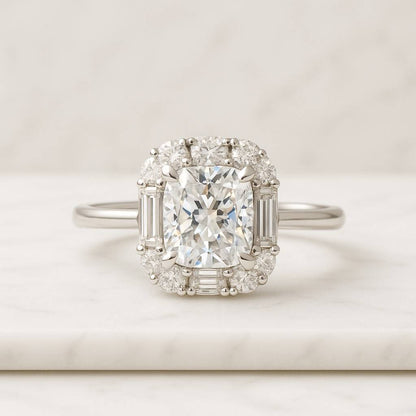 Cushion Cut Lab Grown Diamond Ring Solitaire Hidden Halo Engagement Ring Cushion Cut Lab-Grown Diamond or Moissanite Engagement Ring