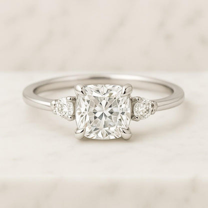 Cushion Cut Lab Grown Diamond Ring Solitaire Hidden Halo Engagement Ring Pave Cathedral Setting Anniversary Ring For