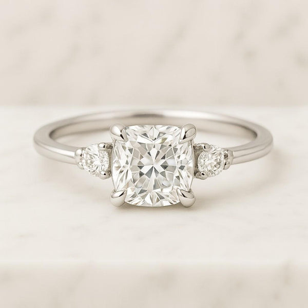 Cushion Cut Lab Grown Diamond Ring Solitaire Hidden Halo Engagement Ring Pave Cathedral Setting Anniversary Ring For