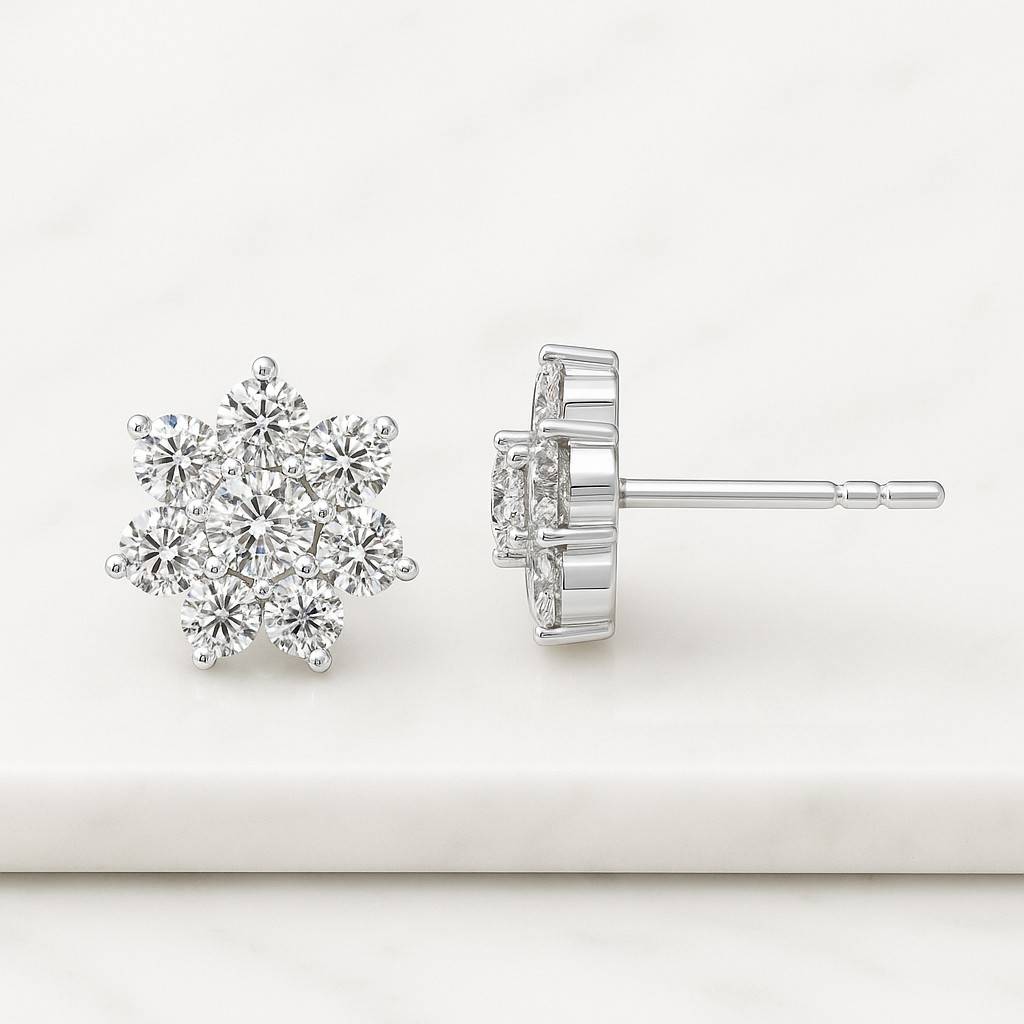 Cushion Cut Lab Grown Diamond Stud Earrings Minimalist Gold Solitaire