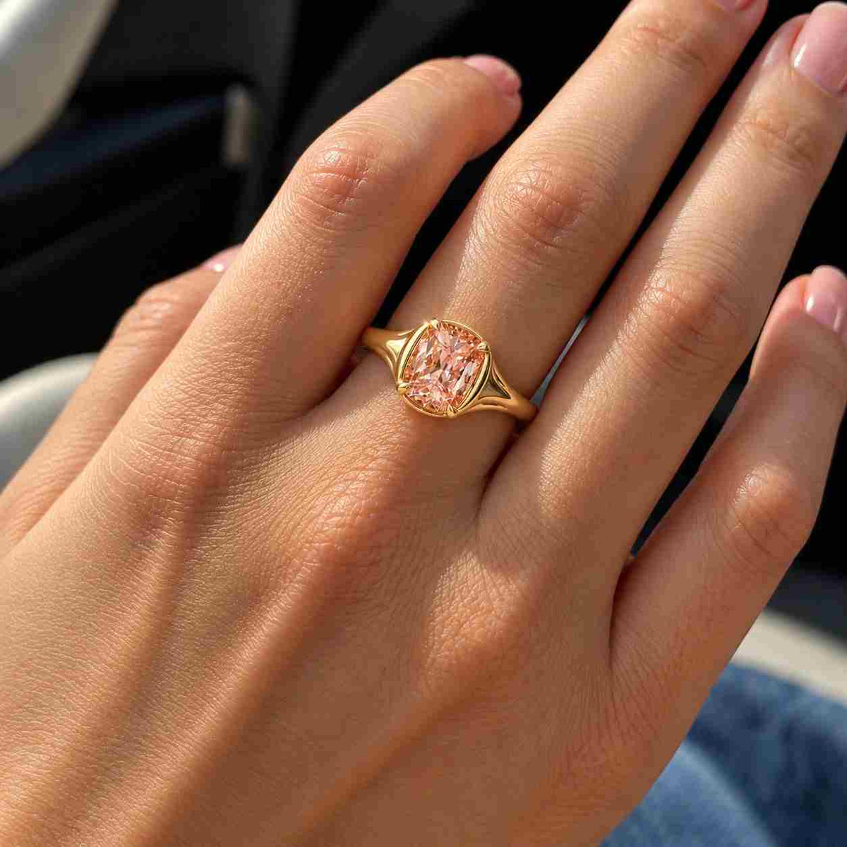cushion cut lab grown diamond or moissanite solitaire engagement ring, hidden halo