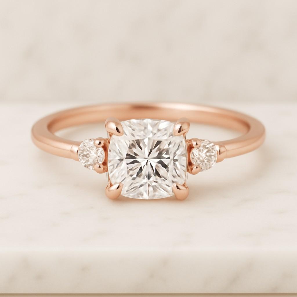 Cushion Cut Simulated Diamond Ring 2.5CT or 3.5CT Hidden Halo Engagement Ring