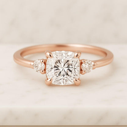 Cushion Cut Simulated Diamond Ring 2.5CT or 3.5CT Hidden Halo Engagement Ring