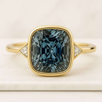 Cushion Cut Tourmaline Engagement Ring Diamond Accent 18k Solid Gold Green Tourmaline Ring Pink Tourmaline Chunky Ring Proposal Gift for Her