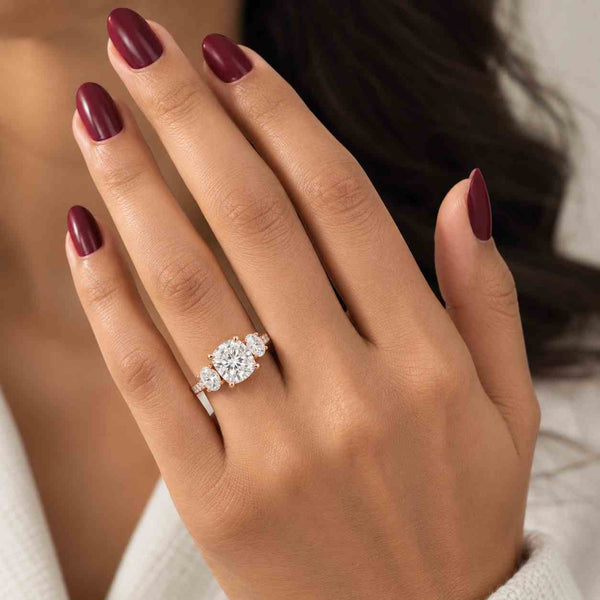 Cushion Diamond Engagement Ring 3 Stone Ring Cushion Cut Lab Grown Diamond Ring Three Diamond Ring Cushion Trilogy Ring Diamond Wedding Ring

