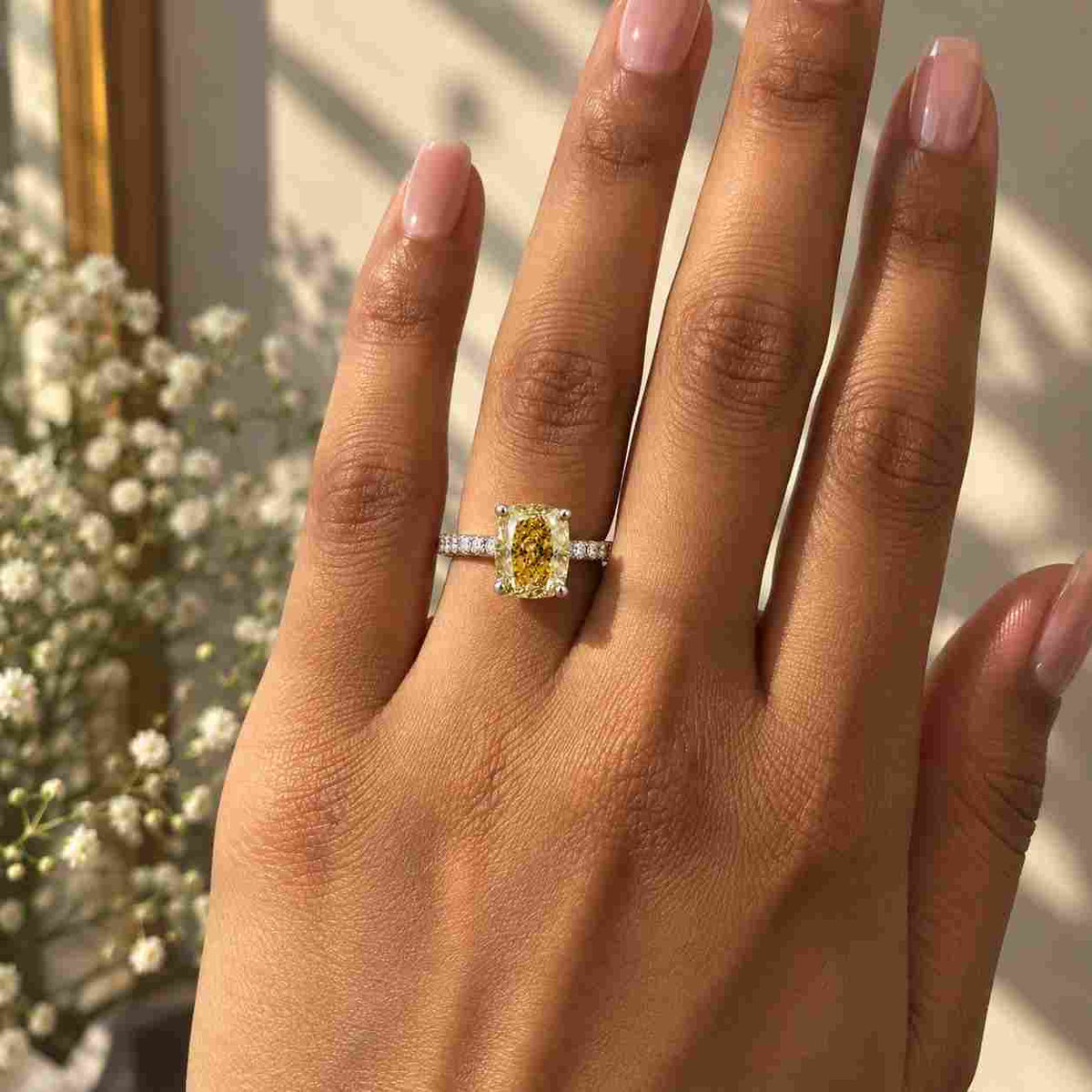 Cushion Diamond Engagement Ring Genuine Lab Grown Diamond Ring for Her Split Band Ring Elongated Cushion Diamond Ring Cushion Solitaire Ring
