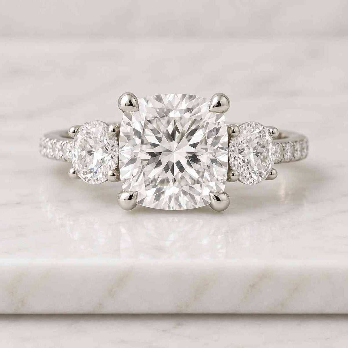  Cushion Diamond Ring Unique 3 Diamond Wedding Ring Genuine Lab Grown Diamond Ring Anniversary Ring for Wife Gift
