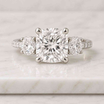  Cushion Diamond Ring Unique 3 Diamond Wedding Ring Genuine Lab Grown Diamond Ring Anniversary Ring for Wife Gift
