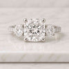 Cushion Cut Lab Grown Diamond Three Stone Engagement Ring
