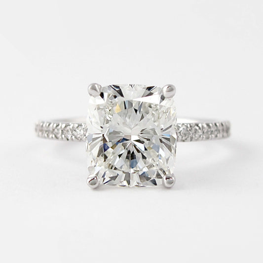 Cushion Engagement Ring- 14K Solid Gold Promise Ring- Moissanite Half Eternity Ring