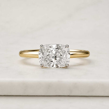 Cushion Lab Grown Diamond Engagement Ring | Hidden Halo with Pave Round Diamonds | IGI Certified | 10k 14k 18k Gold, Platinum & Silver
