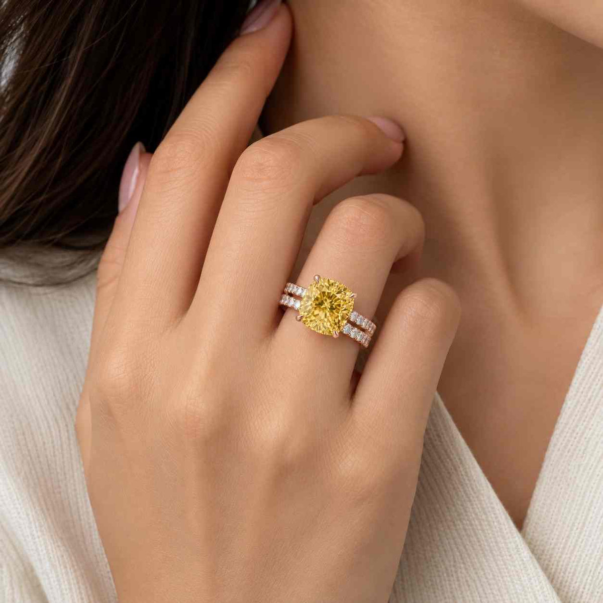 cushion lab grown diamond engagement ring, twist wedding ring, 14k yellow gold pear diamond ring, unique bridal ring gift for her