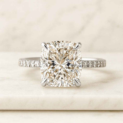 Cushion Lab Grown Diamond Ring Solitaire Hidden Halo Engagement Ring Pave Cathedral Setting Anniversary Ring for Gift IGI Certified Ring