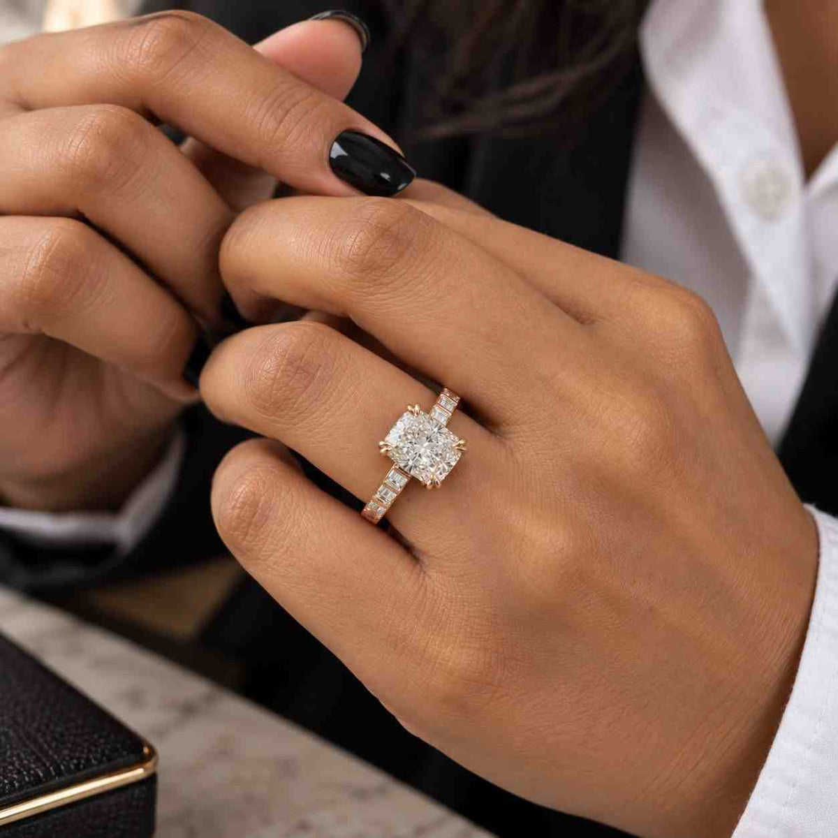 cushion old mine cut lab grown diamond ring, 14k solid yellow gold bypass solitaire ring, igi certified wedding & anniversary gift