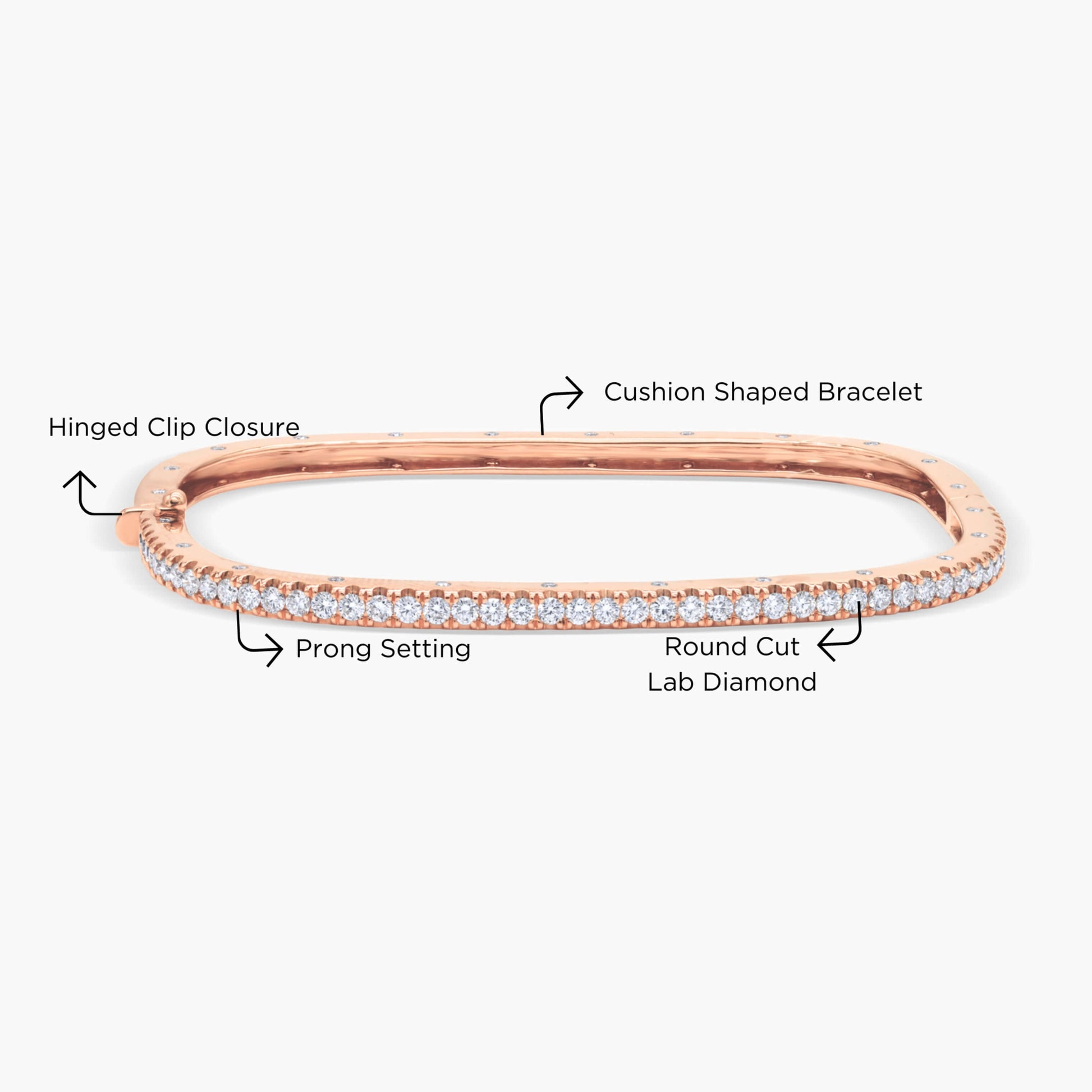 Cushion Shape Round Cut Diamond Tennis Bangle For Her