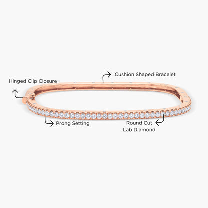 Cushion Shape Round Cut Diamond Tennis Bangle For Her