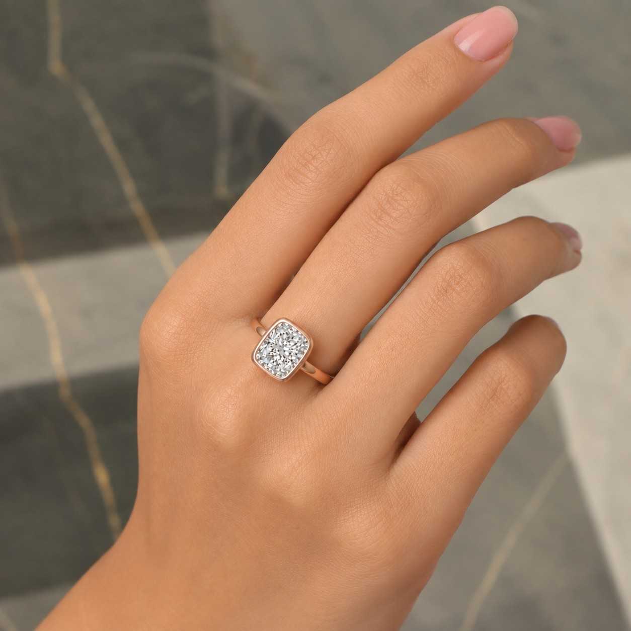 Cushion Signet Ring, Elongated Cushion Cut Engagement Ring, East West Lab Grown Diamond Ring, Bezel Set Cushion Cut Ring, Anniversary Gifts