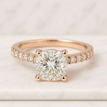 Cushion diamond Engagement Ring Unique Vintage 2 Carat Lab Grown Diamond Engagement Ring 14K Solid Gold IGI Certified Diamond Ring