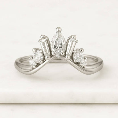 Prong Set Diamond Wedding Band Conflict Free Diamond Chevron Band 14K Solid Gold Band Anniversary Band Gift For Her