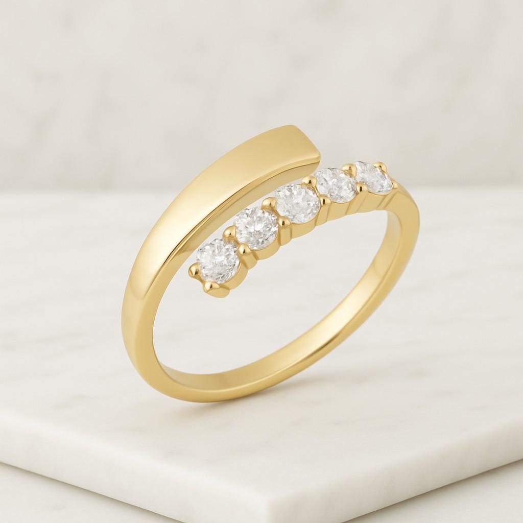 Round cut Lab Grown Diamond Wedding Band Open Wrap Ring 14K Gold Cuff Stacking Ring Open Cuff Wedding Band  Minimalist Stackable Matching Ring