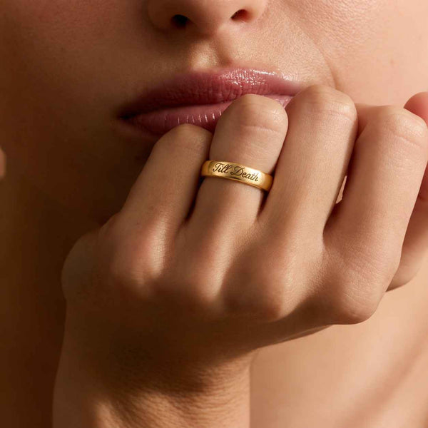 Custom 1.5mm Thin Birthstone Ring - 14K Solid Gold, Custom Name Date Engraved Band Ring Gift for Her/Him, Yellow/Rose/White Gold Options
