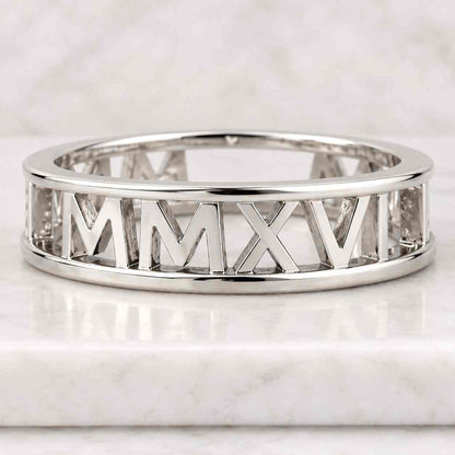 Custom 14K Gold Roman Numerals Ring, Anniversary Band Ring, Name Ring, Band Ring for Her, Custom Engraved Ring for Anniversary, Date Ring
