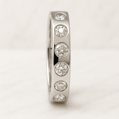 Custom April Birthstone Ring, Minimalist Everday Diamond Gold Eternity Ring