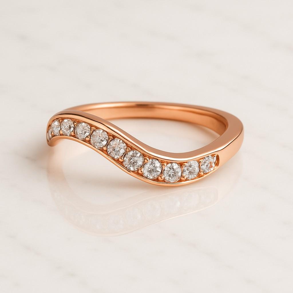 Custom Curved Diamond Ring Solid Gold Matching Wedding Band V Shape Stacking Ring Best Anniversary Ring Gift Custom Ring for Engagement Ring
