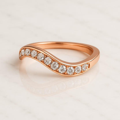 Custom Curved Diamond Ring Solid Gold Matching Wedding Band V Shape Stacking Ring Best Anniversary Ring Gift Custom Ring for Engagement Ring
