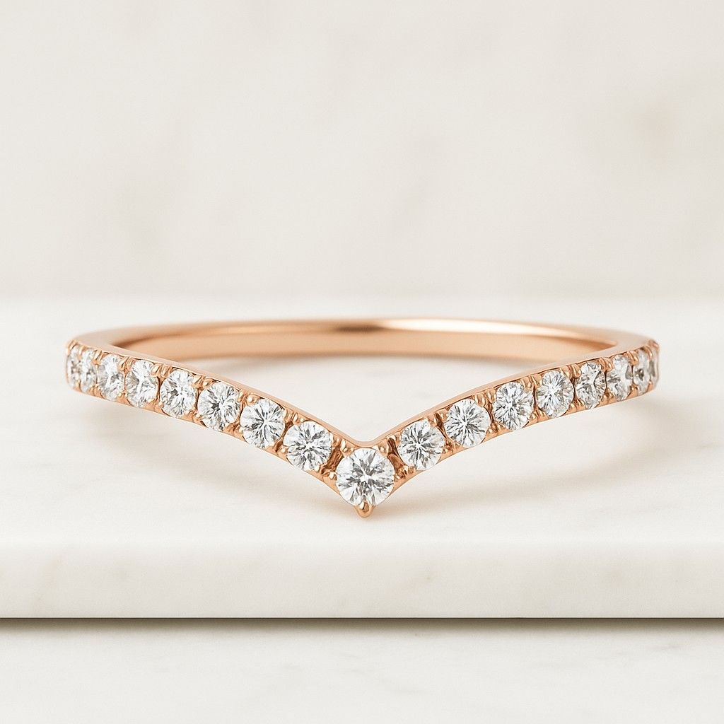 Custom Curved Diamond Wedding Band Matching Bridal Set Ring Band for Women Anniversary Chevron Ring Lab Grown Diamond Dainty Promise Ring