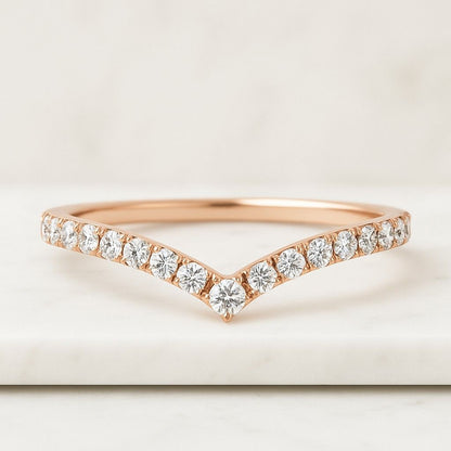 Custom Curved Diamond Wedding Band Matching Bridal Set Ring Band for Women Anniversary Chevron Ring Lab Grown Diamond Dainty Promise Ring