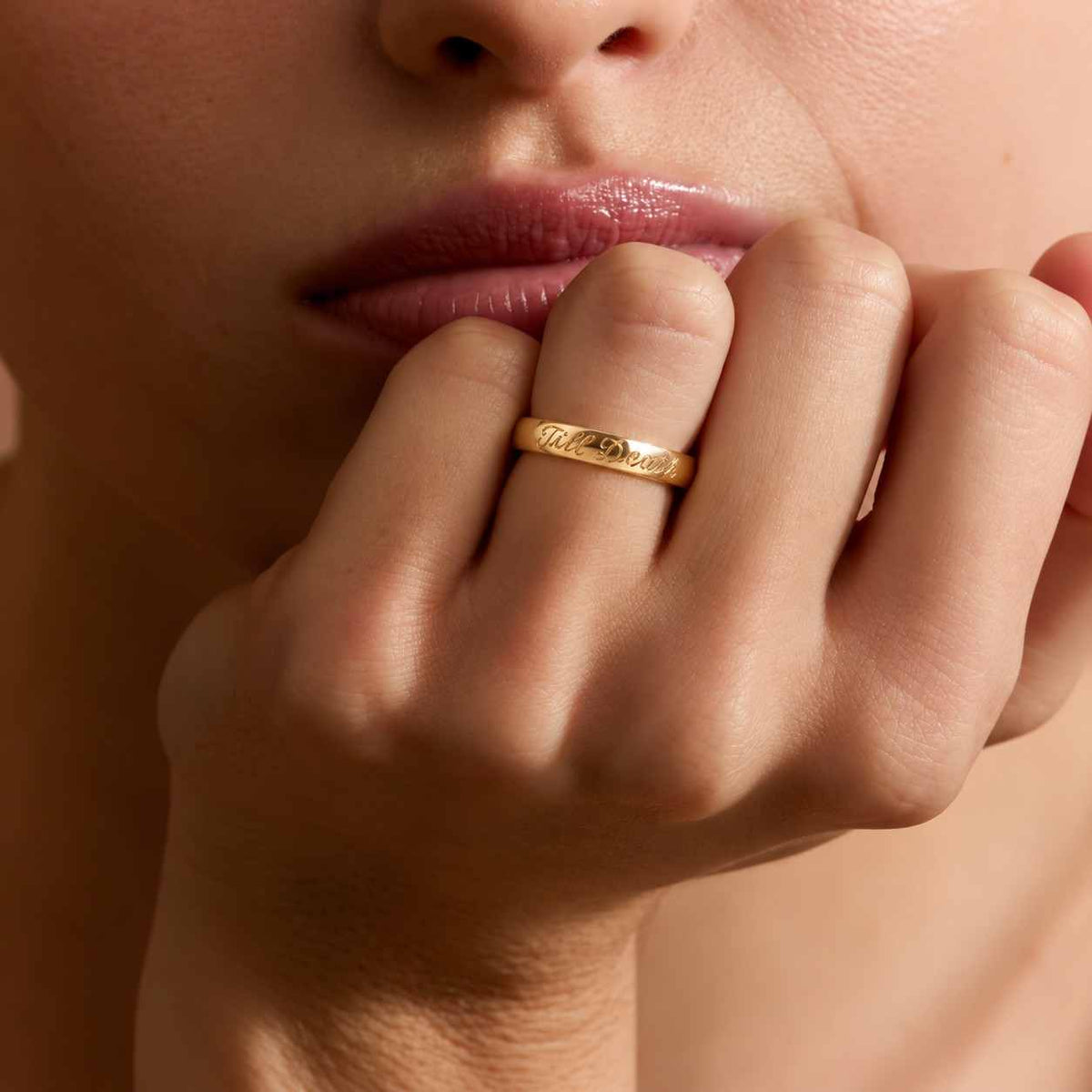 custom engraved gold band / till death ring, old english lettering ring / personalized anniversary date band / wedding band for him her
