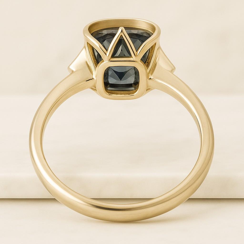 Custom Green Elongated Cushion Lab Diamond Cathedral Bezel Engagement Ring