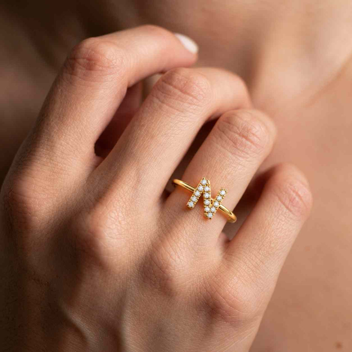 custom initial lab grown diamond ring, personalized letter gold band 