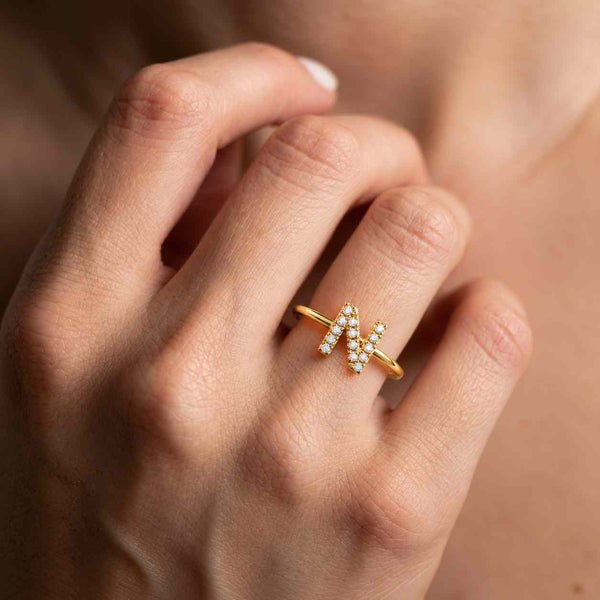 Custom Initial Lab Grown Diamond Ring, Personalized Letter Gold Band 
