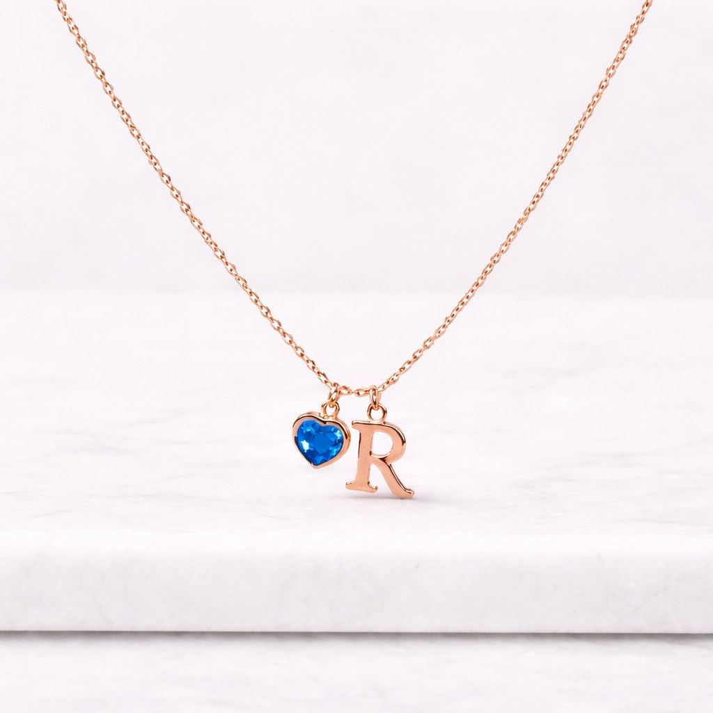 custom initial necklace with heart birthstone, custom letter necklace, birthstone jewellery, gifts for her, dainty mother's day gift
