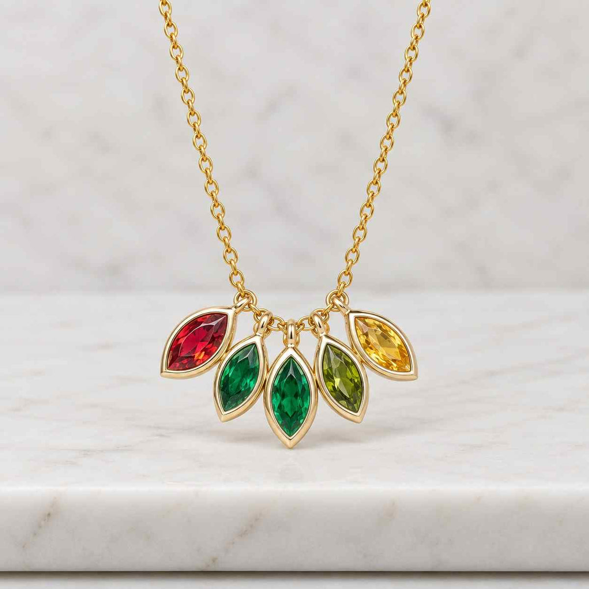 Custom Leaf Birthstone Necklace, Marquise Birthstone Necklace, Anniversary Family Gift, Christmas Gift, Grandma Gifts, Birthday Gift for Mom
