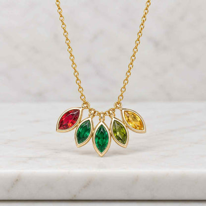 Custom Leaf Birthstone Necklace, Marquise Birthstone Necklace, Anniversary Family Gift, Christmas Gift, Grandma Gifts, Birthday Gift for Mom
