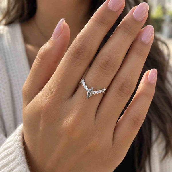 Custom Marquise Diamond Band V Curved Wedding Ring for Engagement Ring V Stackable Ring Marquise Chevron Band Ring Tiara Enhancer Cuff Ring