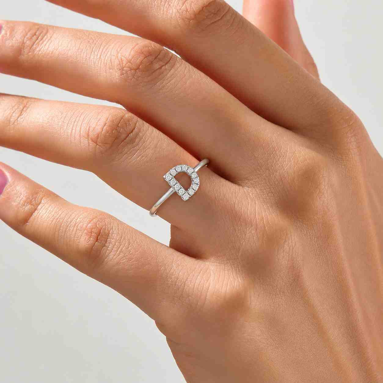 custom moissanite diamond initial ring, dainty pave stone letter ring, personalized name minimalist jewelry
