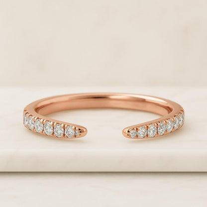 Custom Open Wedding Band Genuine Lab Grown Diamond Ring Full Eternity Ring Solid Gold Gap Wedding Ring Round Stone Cuff Stacking Ring Women