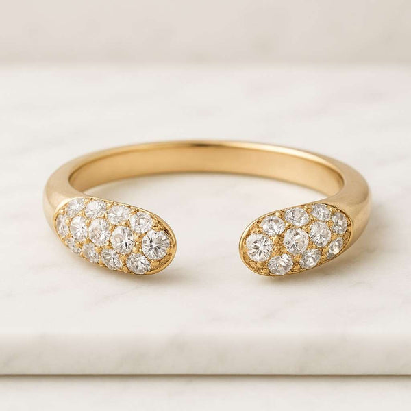 Custom Open Wedding Band Lab Grown Diamond Ring Full Eternity Ring Solid Gold Gap Wedding Ring Round Stone Cuff Stacking Ring Women