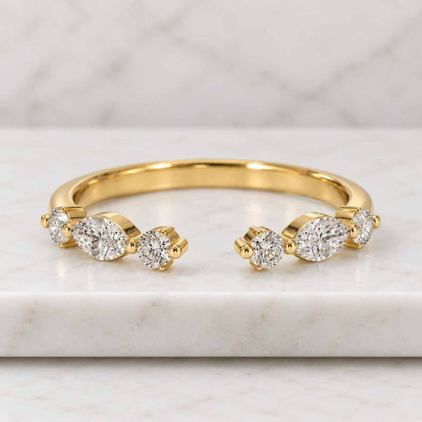 Custom Open Wedding Band, Marquise and Round Lab Grown Diamond Open Gap Stackable Rings, Perfect Matching Ring, Women's Ring for Her
