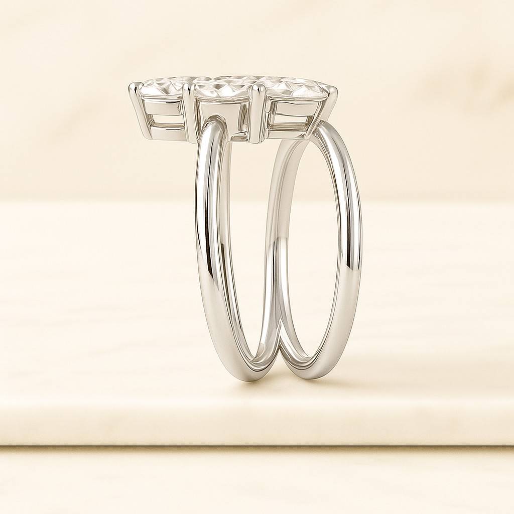 Custom Open Wedding Band Oval Diamond Band Womens Cuff Stacking Ring Genuine Lab Grown Diamond Band Oval Stackable Ring Nesting Cuff Ring