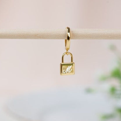 Custom Padlock Charm Huggie Hoop Earrings - Love Lock