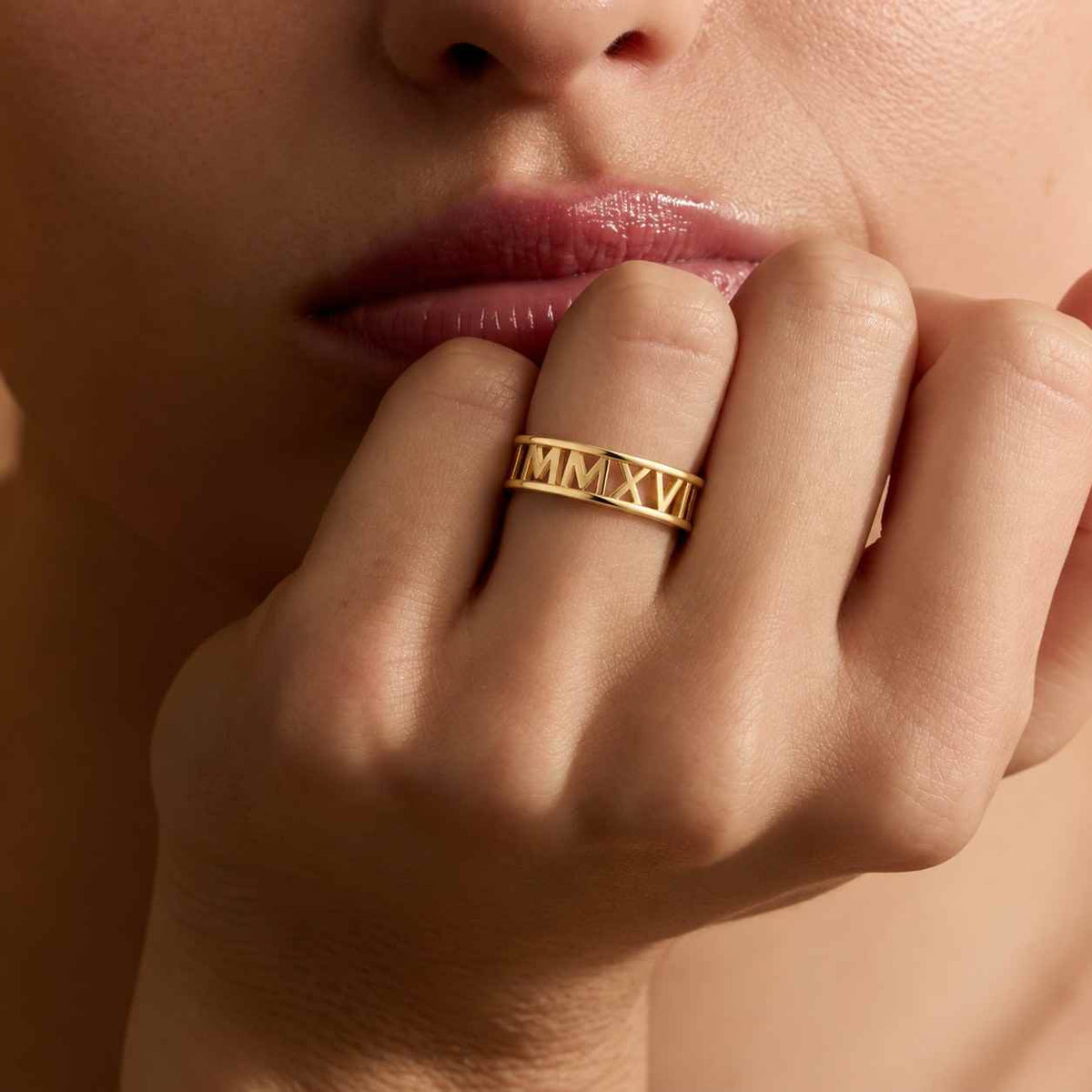 Custom Roman Numeral Band Ring, Personalized Initial Cutout Design, Handmade Jewelry
