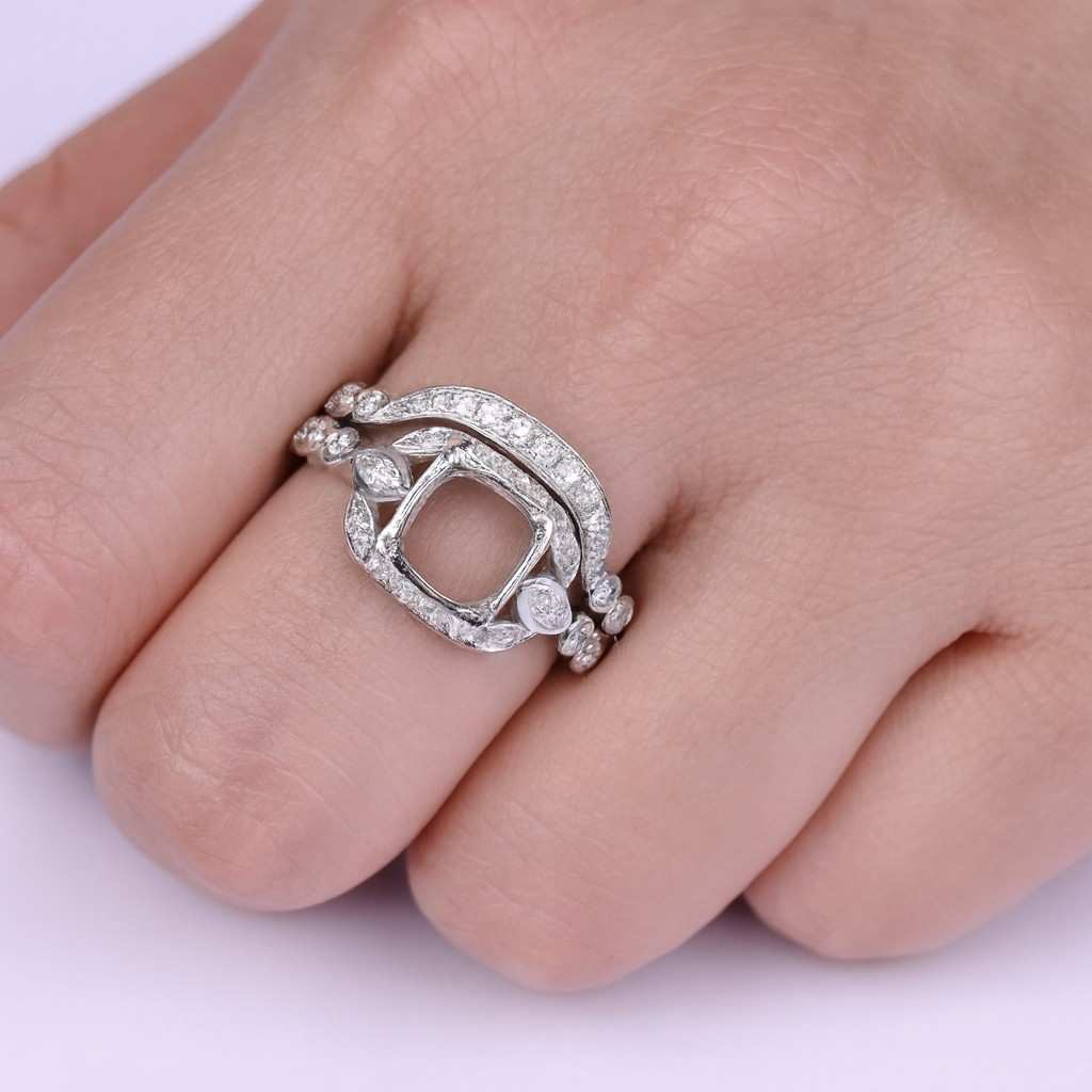 Custom Semi Mount Rose Yellow White Gold Ring Three Stone Anniversary Ring