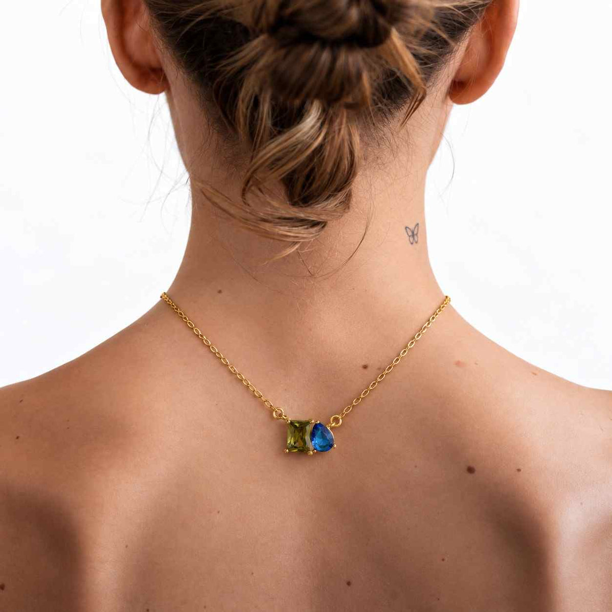 custom two birthstone necklace, 4.5ct toi et moi gemstone necklace emerald & pear cut birthstone necklace personalized jewelry mothers gift
