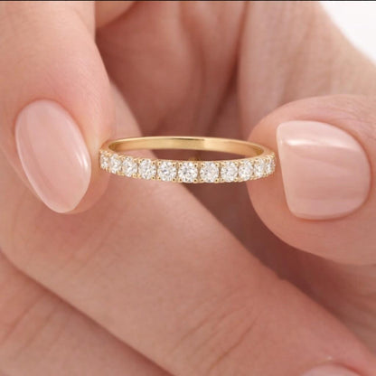 Custom Vintage Diamond Lab Grown Diamond Curved Wedding Band 10K 14K 18K Yellow Gold Promise Ring Delicate Chevron Stacking Ring Anniversary
